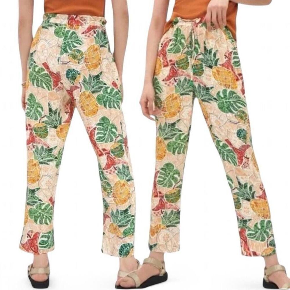 Farm Rio x Anthropologie Mosaic Tapered Pants XS Coastal Beach Hawaii Summer